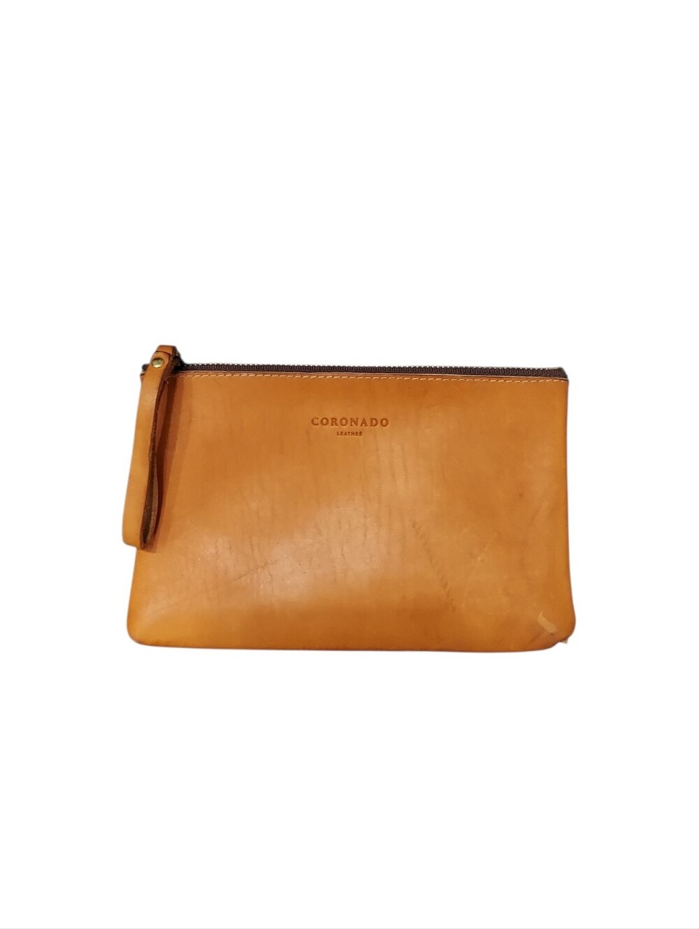 Coronado Distressed  Leather Travel Cosmetic Zip Pouch W/ Brass HW